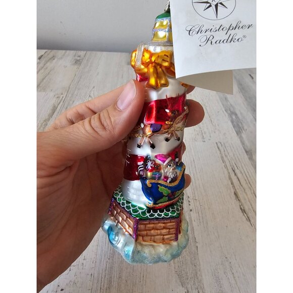 Vintage radko seaside delivery lighthouse sleigh reindeer ornament glass Xmas tr - Picture 6 of 7